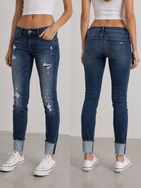 Hollister Low- Rise Crop Jean Leggings | Distressed Cuffed Hem | Size 1R